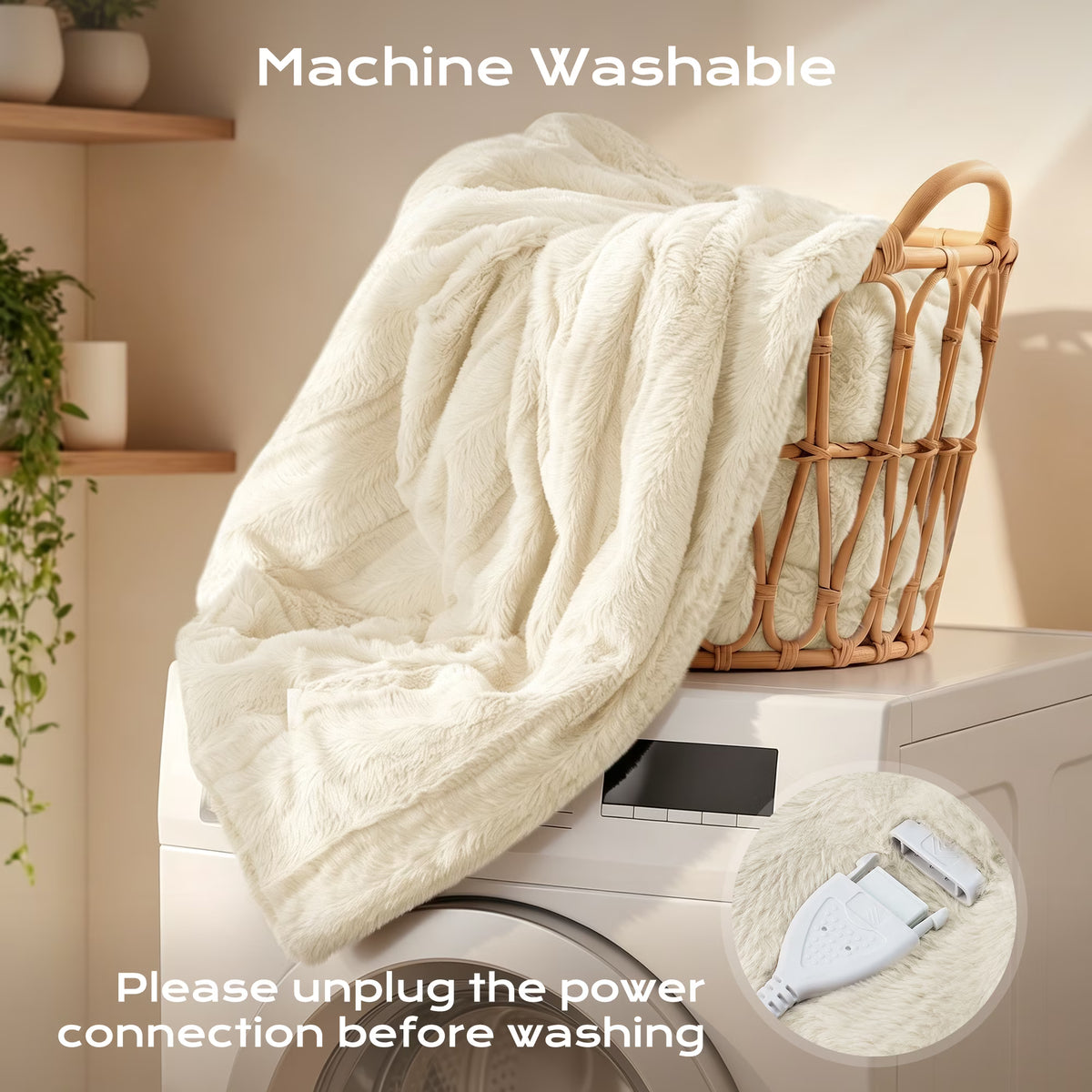 CalFancy Heated Blanket 50" x 60", Luxury Faux Fur Electric Blanket with 6 Heat Settings, 4H Timer, OEKO-TEX Fabric, Fast Heating & Machine Washable, Beige