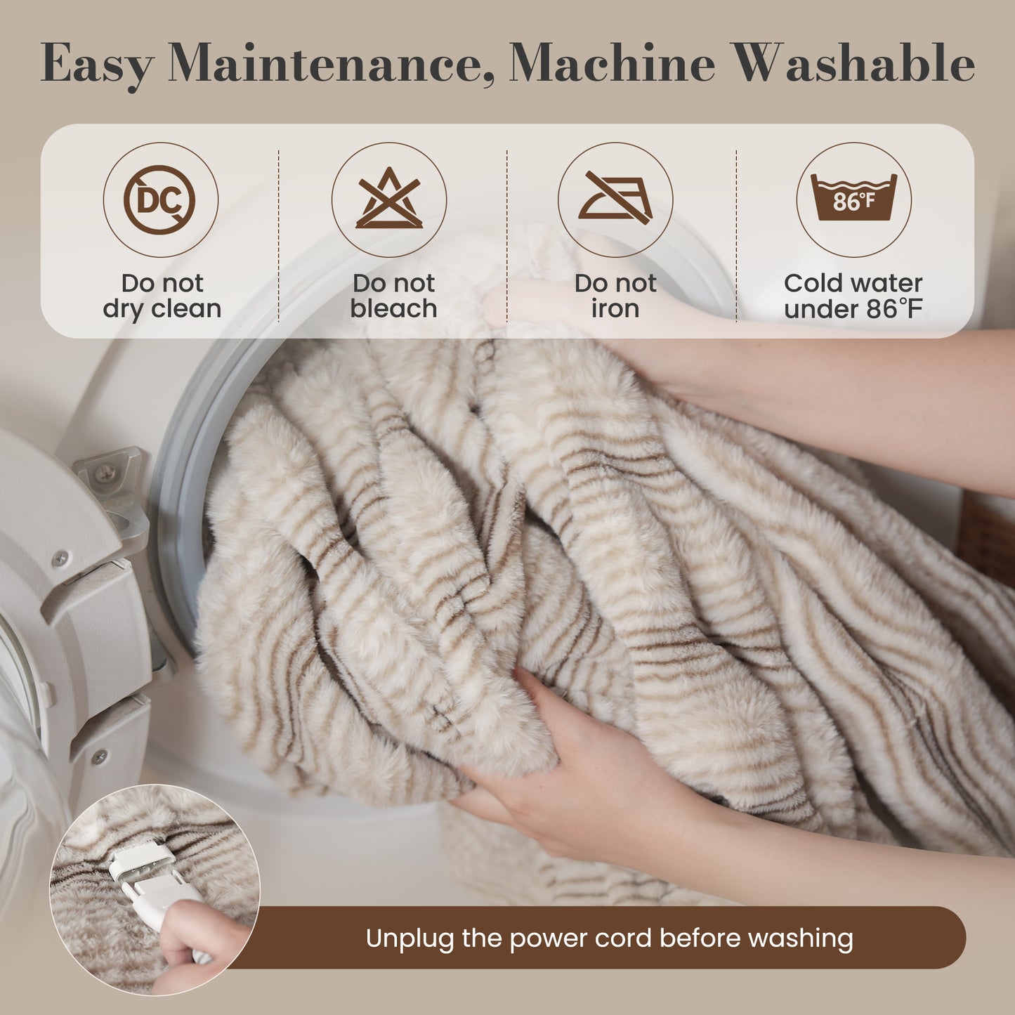 CalFancy Heated Blanket 50"x60", Luxury Faux Fur Electric Blanket with 6 Heat Levels, 1-4H Timer, ETL&FCC Certified, OEKO-TEX Fabric,Fast Heating, Machine Washable, Brown