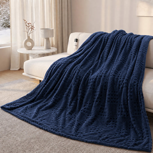 CalFancy Heated Blanket Full Size 72" x 84", Electric Blanket with 10 Heat Levels, 1-8 Hour Auto-Off Timer, Waffle Taffeta & Sherpa, Machine Washable, Navy Blue