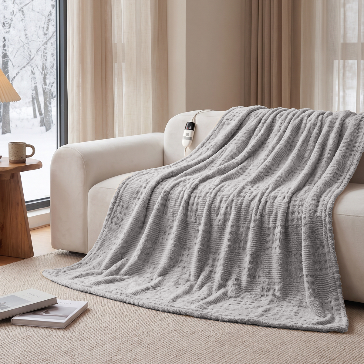 CalFancy Heated Blanket Full Size 72" x 84", Electric Blanket with 10 Heat Levels, 1-8 Hour Auto-Off Timer, Waffle Taffeta & Sherpa, Machine Washable, Gray