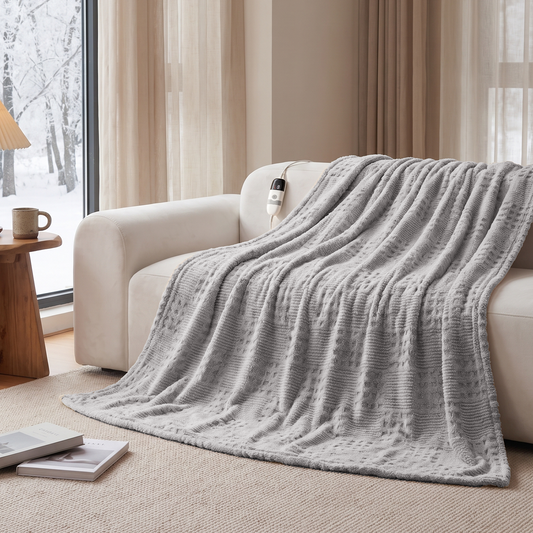 CalFancy Heated Blanket Full Size 72" x 84", Electric Blanket with 10 Heat Levels, 1-8 Hour Auto-Off Timer, Waffle Taffeta & Sherpa, Machine Washable, Gray