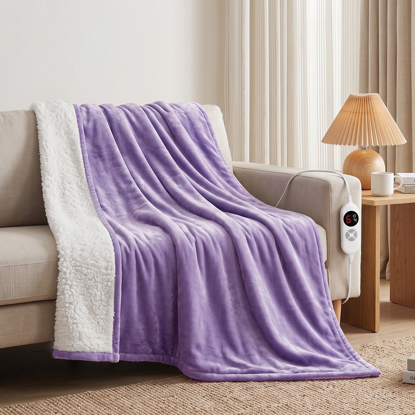 Calfancy Heated Blanket 50"×72", Oversized Electric Blanket with 6 Heat Levels, 4H Timer, ETL & FCC Certified, Fast Heating, OEKO-TEX Fabric, Purple
