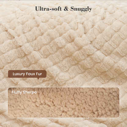 CalFancy Heated Blanket 72" x 84", Soft Faux Fur Full Size Electric Blanket with 6 Heat Settings, 10H Timer, ETL Certified, Machine Washable, Beige