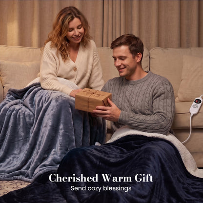 Calfancy Heated Blanket 50"×72", XL Electric Blanket with 6 Heat Levels, 4H Timer, ETL & FCC Certified, Fast Heating, OEKO-TEX Fabric, Navy Blue