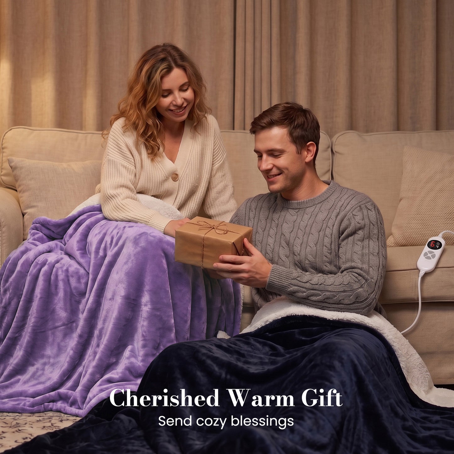 Calfancy Heated Blanket 50"×72", Oversized Electric Blanket with 6 Heat Levels, 4H Timer, ETL & FCC Certified, Fast Heating, OEKO-TEX Fabric, Purple