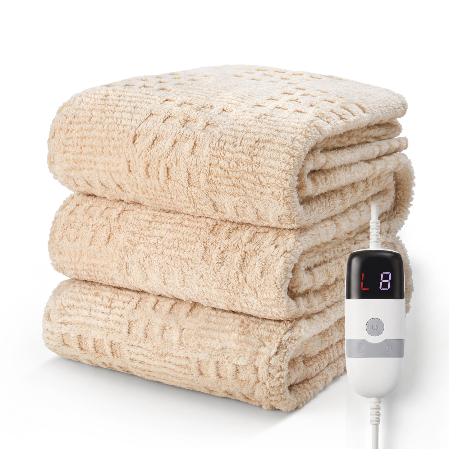 CalFancy Full Size Heated Blanket, 72" x 84" Electric Blanket with Ultra Soft Taffeta & Sherpa, Waffle Texture Design, 10 Heat Levels, 8H Timer, ETL&FCC Certified, Light Brown