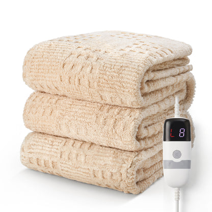CalFancy Full Size Heated Blanket, 72" x 84" Electric Blanket with Ultra Soft Taffeta & Sherpa, Waffle Texture Design, 10 Heat Levels, 8H Timer, ETL&FCC Certified, Light Brown