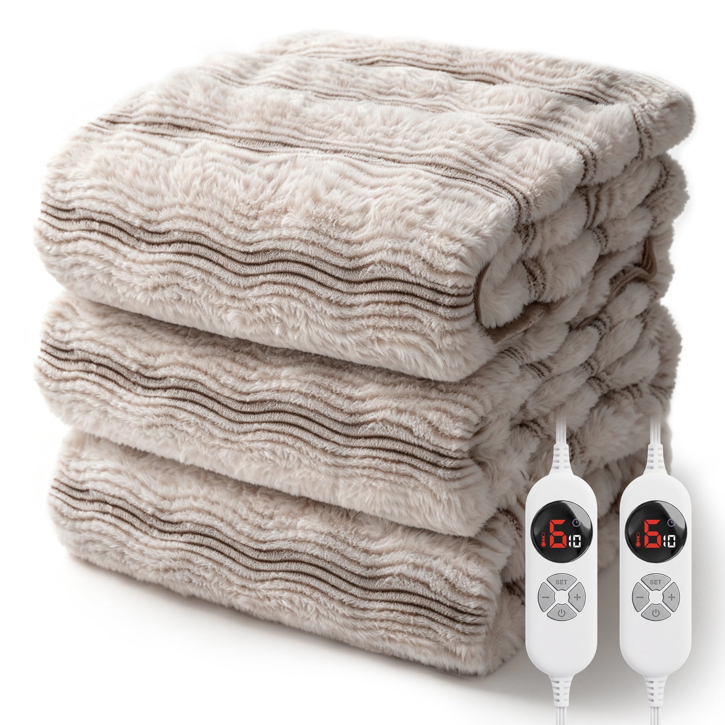 CalFancy Heated Blanket Queen Size 84" x 90", Soft Faux Fur Electric Blanket with Dual Controller, Fast Heating, 6 Heat Settings, 1-10 Hour Timer, ETL & FCC Certified, OEKO-TEX Fabric, Brown
