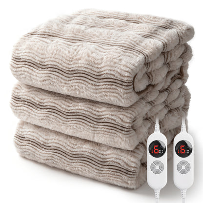 CalFancy Heated Blanket Queen Size 84" x 90", Soft Faux Fur Electric Blanket with Dual Controller, Fast Heating, 6 Heat Settings, 1-10 Hour Timer, ETL & FCC Certified, OEKO-TEX Fabric, Brown