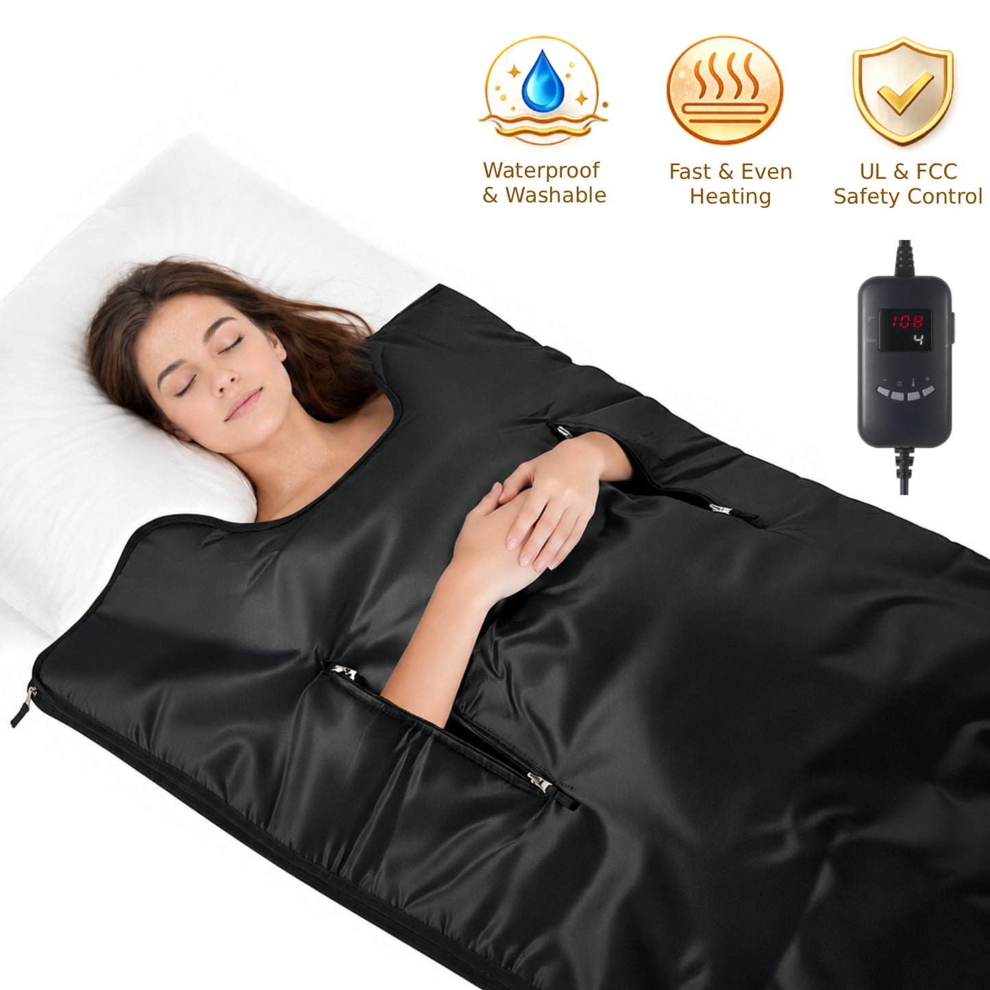 Washable Sauna Blanket for Home Use, Fast Heating Portable Sauna Blanket for Full Body with 88-158℉ Adjust, 10-60 Mins Timer, UL&FCC Certified