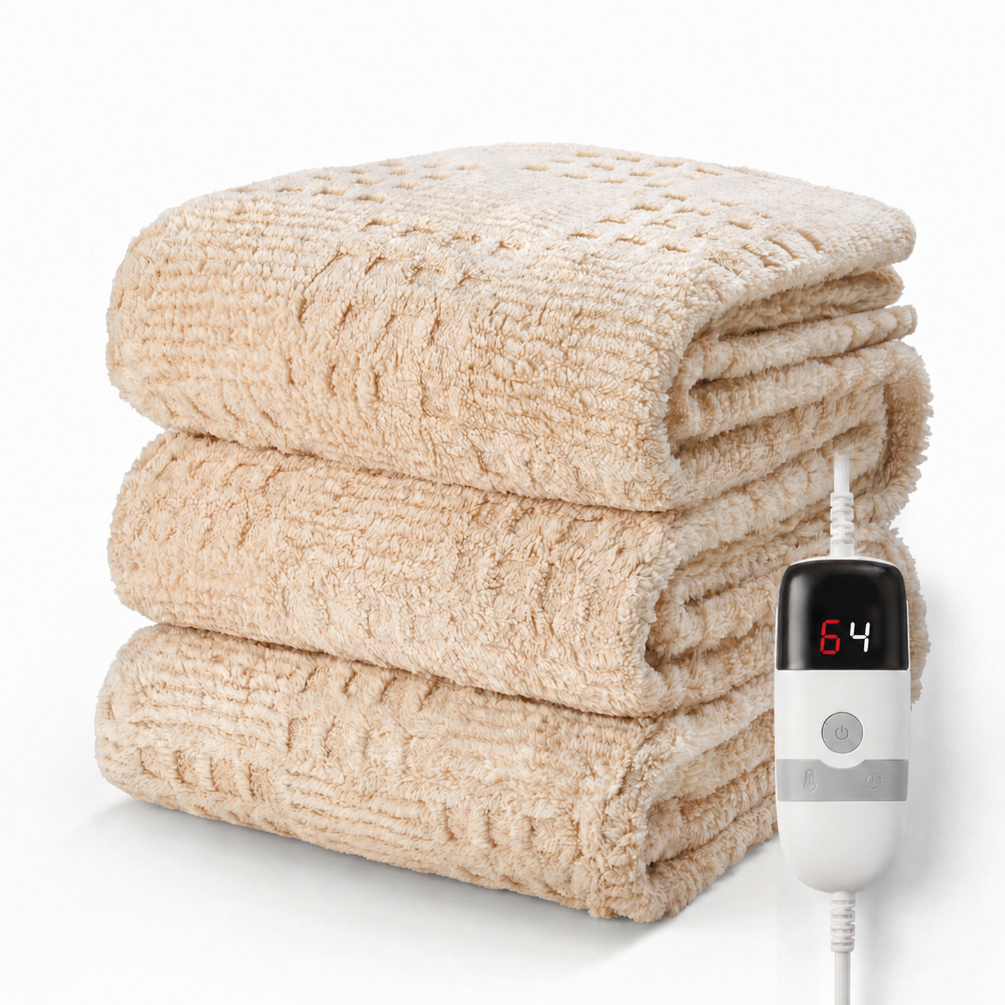 CalFancy Heated Blanket 50"x72", Oversized Electric Blanket with Ultra Soft Taffeta & Sherpa, Waffle Texture Design, 6 Heat Levels, 4H Timer, ETL&FCC Certified, OEKO-TEX Fabric, Light Brown