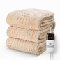 CalFancy Heated Blanket 50"x72", Oversized Electric Blanket with Ultra Soft Taffeta & Sherpa, Waffle Texture Design, 6 Heat Levels, 4H Timer, ETL&FCC Certified, OEKO-TEX Fabric, Light Brown