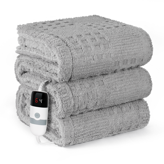 CalFancy Heated Blanket 50" x 72", XL Electric Throw Blanket with 6 Heat Levels, 1-4 Hour Auto-Off Timer, Waffle Taffeta & Sherpa, Machine Washable, Gray