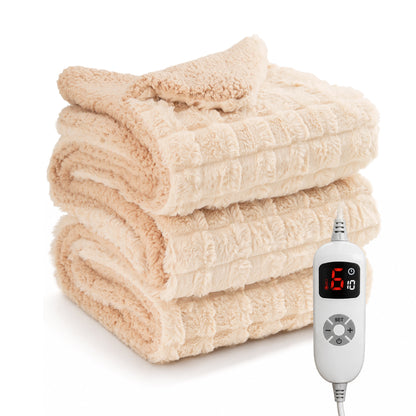 CalFancy Heated Blanket 72" x 84", Soft Faux Fur Full Size Electric Blanket with 6 Heat Settings, 10H Timer, ETL Certified, Machine Washable, Beige