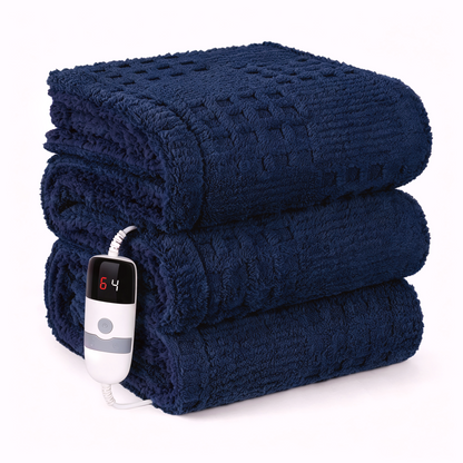 CalFancy Heated Blanket 50" x 72", XL Electric Throw Blanket with 6 Heat Levels, 1-4 Hour Auto-Off Timer, Waffle Taffeta & Sherpa, Machine Washable, Navy Blue