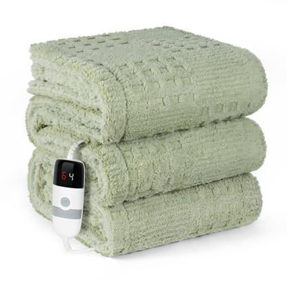 CalFancy Heated Blanket 50" x 72", XL Electric Throw Blanket with 6 Heat Levels, 1-4 Hour Auto-Off Timer, Waffle Taffeta & Sherpa, Machine Washable, Sage Green