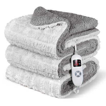 CalFancy Heated Blanket 50" x 72", XL Electric Throw Blanket with 6 Heat Levels, 1-4 Hour Auto-Off Timer, Soft Jacquard PV Fleece & Sherpa, Machine Washable, Gray
