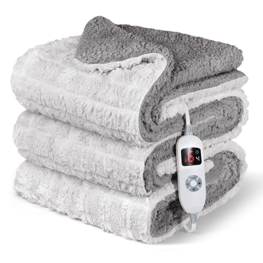 CalFancy Heated Blanket 50" x 72", XL Electric Throw Blanket with 6 Heat Levels, 1-4 Hour Auto-Off Timer, Soft Jacquard PV Fleece & Sherpa, Machine Washable, Gray
