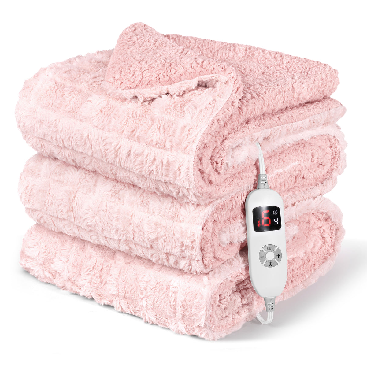 CalFancy Heated Blanket 50" x 72", XL Electric Throw Blanket with 6 Heat Levels, 1-4 Hour Auto-Off Timer, Soft Jacquard PV Fleece & Sherpa, Machine Washable, Pink