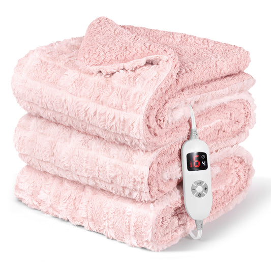 CalFancy Heated Blanket 50" x 72", XL Electric Throw Blanket with 6 Heat Levels, 1-4 Hour Auto-Off Timer, Soft Jacquard PV Fleece & Sherpa, Machine Washable, Pink
