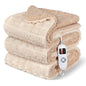 CalFancy Heated Blanket 50" x 72", XL Electric Throw Blanket with 6 Heat Levels, 1-4 Hour Auto-Off Timer, Soft Jacquard PV Fleece & Sherpa, Machine Washable, Beige