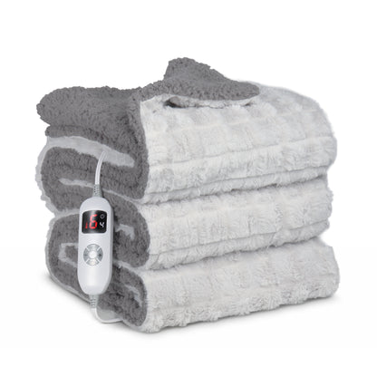 CalFancy Heated Throw Blanket 50" x 72", XL Faux Fur Electric Blanket with 6 Heat Settings 4H Timer ETL&FCC Certified Machine Washable for Couch Bed, Gray