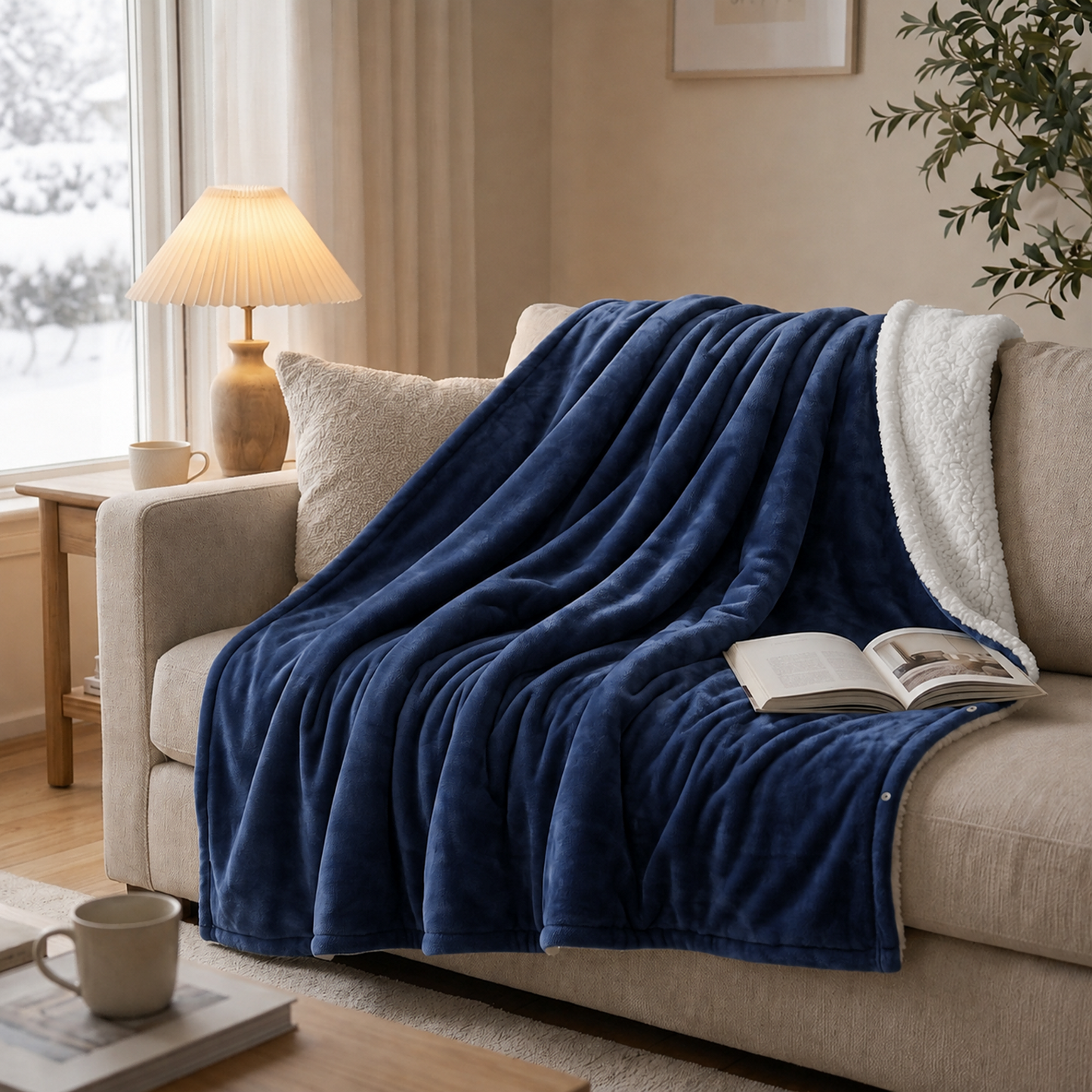 Calfancy Heated Blanket 50"×72", XL Electric Blanket with 6 Heat Levels, 4H Timer, ETL & FCC Certified, Fast Heating, OEKO-TEX Fabric, Navy Blue