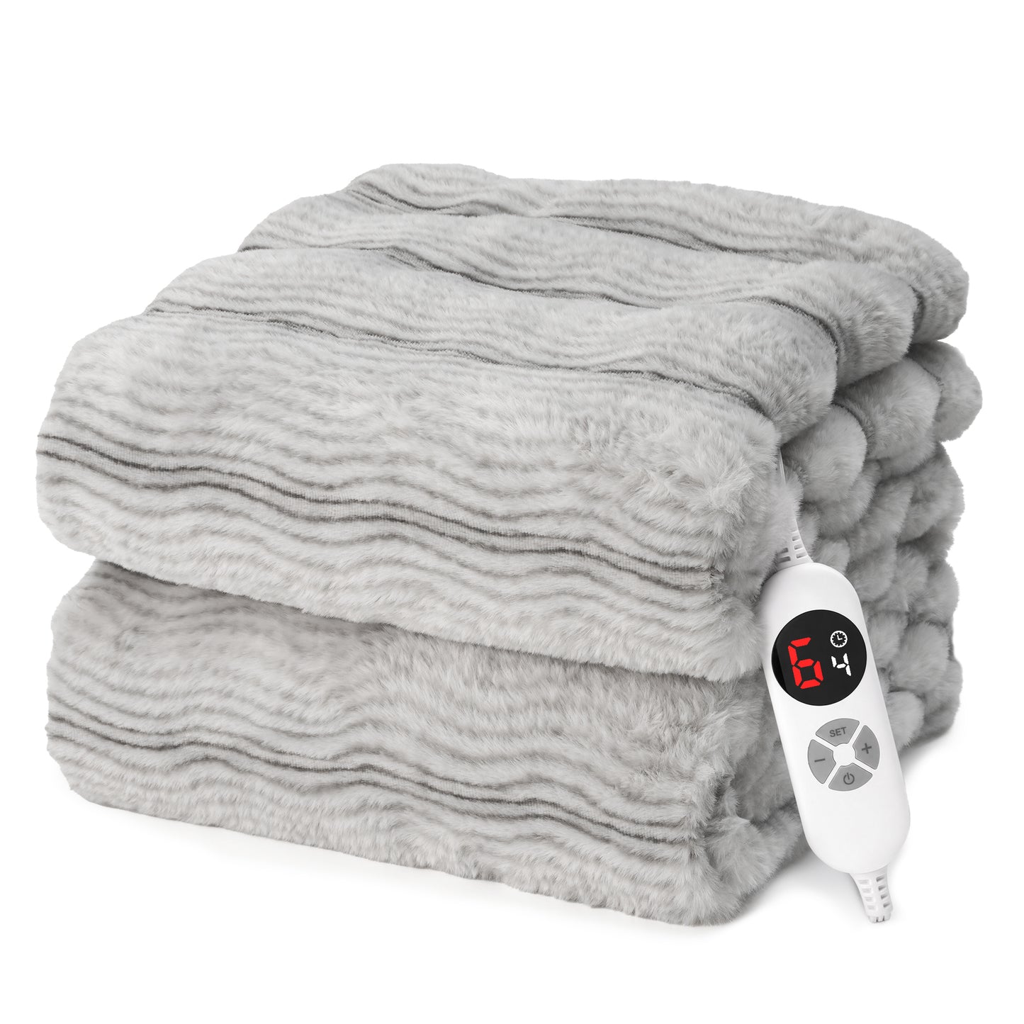 CalFancy Heated Blanket 50"x60", Luxury Faux Fur Electric Blanket with 6 Heat Levels, 1-4H Timer, ETL&FCC Certified, OEKO-TEX Fabric,Fast Heating, Machine Washable, Gray