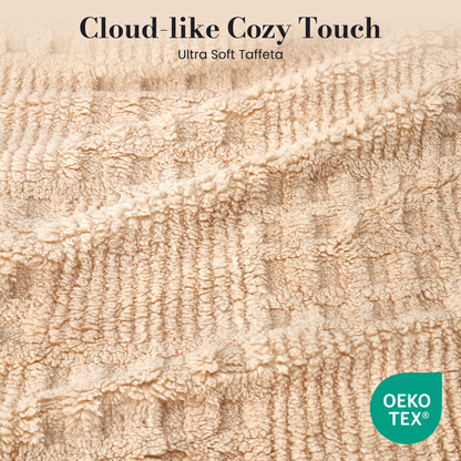CalFancy Heated Blanket 50"x72", Oversized Electric Blanket with Ultra Soft Taffeta & Sherpa, Waffle Texture Design, 6 Heat Levels, 4H Timer, ETL&FCC Certified, OEKO-TEX Fabric, Light Brown
