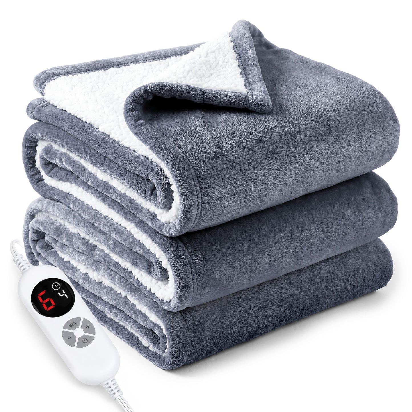 Calfancy Heated Blanket 50"×72", Oversized Electric Blanket with 6 Heat Levels, 4H Timer, ETL & FCC Certified, Fast Heating, OEKO-TEX Fabric, Gray