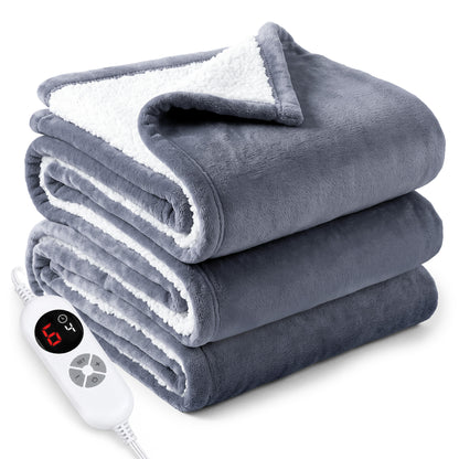 Calfancy Heated Blanket 50"×72", Oversized Electric Blanket with 6 Heat Levels, 4H Timer, ETL & FCC Certified, Fast Heating, OEKO-TEX Fabric, Gray
