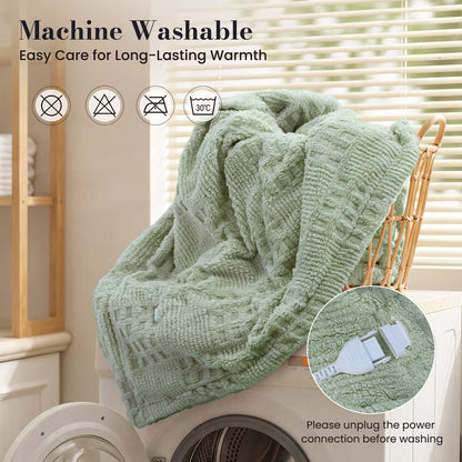 CalFancy Heated Blanket 50"x72", Oversized Electric Blanket with Ultra Soft Taffeta & Sherpa, Waffle Texture Design, 6 Heat Levels, 4H Timer, ETL&FCC Certified, OEKO-TEX Fabric, Sage Green