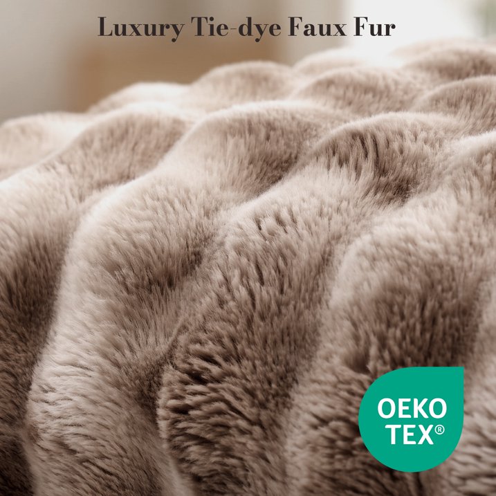 CalFancy Heated Blanket 50" x 60", Luxury Faux Fur Electric Blanket with Bubble Texture, 6 Heat Settings, 4H Timer, Machine Washable, Tie Dye Brown