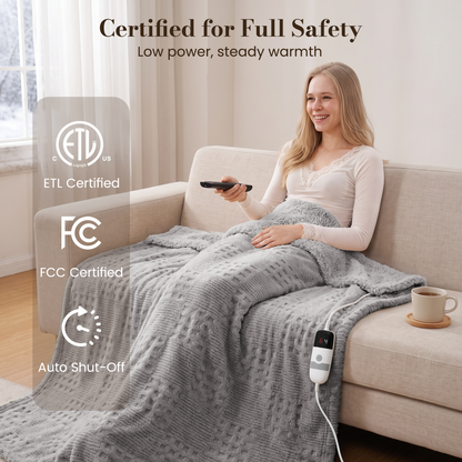 CalFancy Heated Blanket 50" x 72", XL Electric Throw Blanket with 6 Heat Levels, 1-4 Hour Auto-Off Timer, Waffle Taffeta & Sherpa, Machine Washable, Gray
