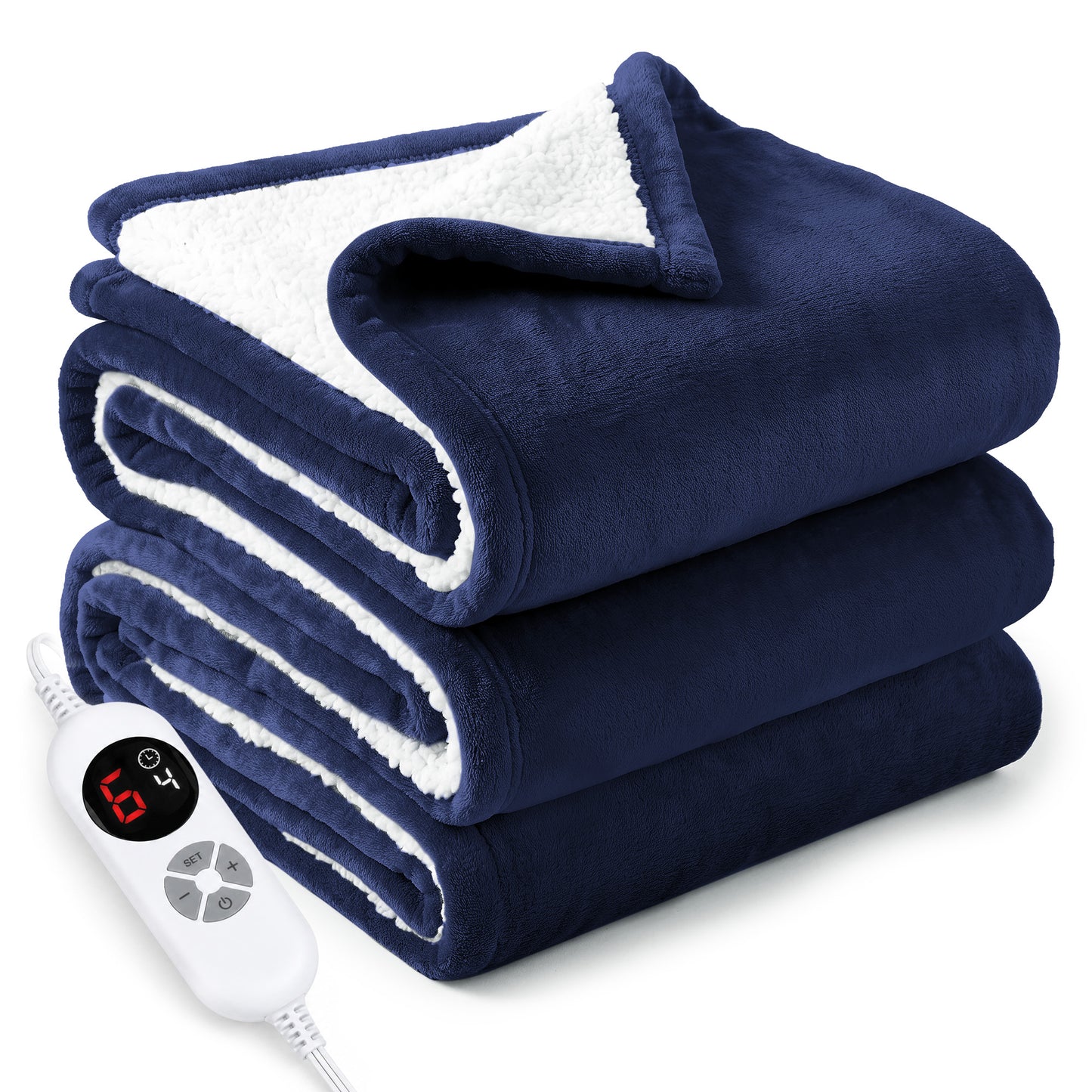 Calfancy Heated Blanket 50"×72", XL Electric Blanket with 6 Heat Levels, 4H Timer, ETL & FCC Certified, Fast Heating, OEKO-TEX Fabric, Navy Blue