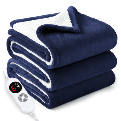 Calfancy Heated Blanket 50"×72", XL Electric Blanket with 6 Heat Levels, 4H Timer, ETL & FCC Certified, Fast Heating, OEKO-TEX Fabric, Navy Blue