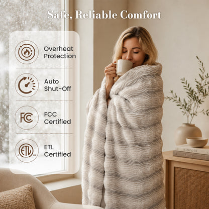 CalFancy Heated Blanket 50"x60", Luxury Faux Fur Electric Blanket with 6 Heat Levels, 1-4H Timer, ETL&FCC Certified, OEKO-TEX Fabric,Fast Heating, Machine Washable, Brown