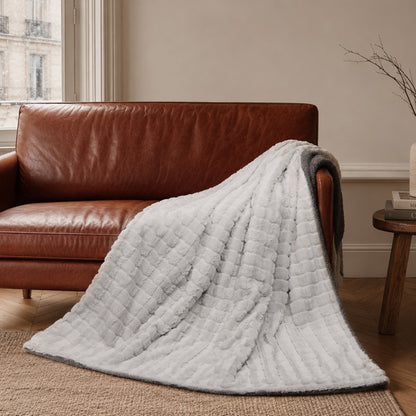 CalFancy Heated Throw Blanket 50" x 72", XL Faux Fur Electric Blanket with 6 Heat Settings 4H Timer ETL&FCC Certified Machine Washable for Couch Bed, Gray