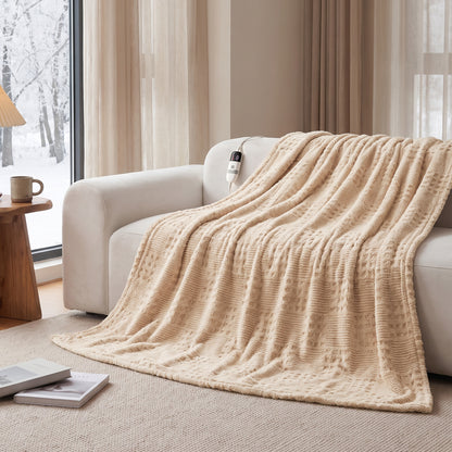 CalFancy Full Size Heated Blanket, 72" x 84" Electric Blanket with Ultra Soft Taffeta & Sherpa, Waffle Texture Design, 10 Heat Levels, 8H Timer, ETL&FCC Certified, Light Brown