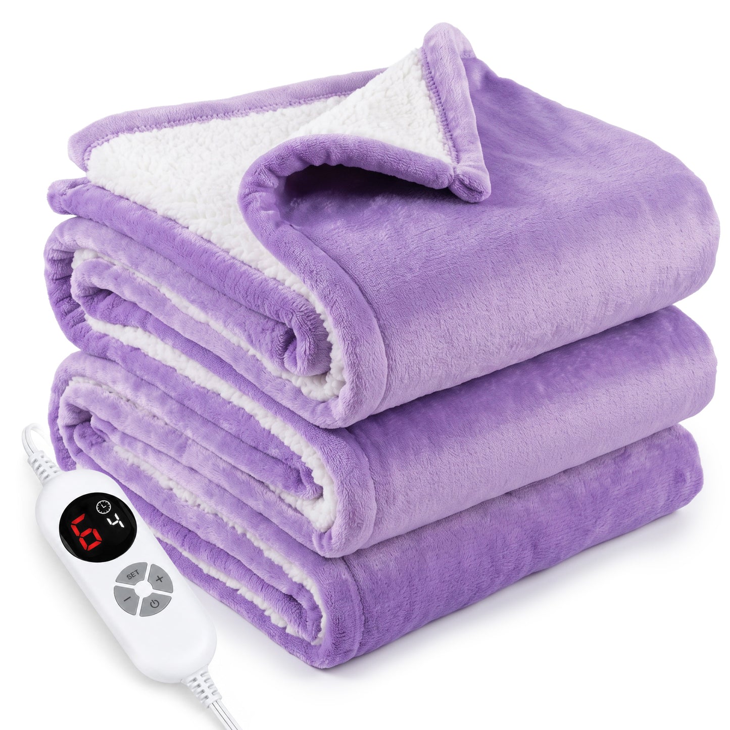 Calfancy Heated Blanket 50"×72", Oversized Electric Blanket with 6 Heat Levels, 4H Timer, ETL & FCC Certified, Fast Heating, OEKO-TEX Fabric, Purple