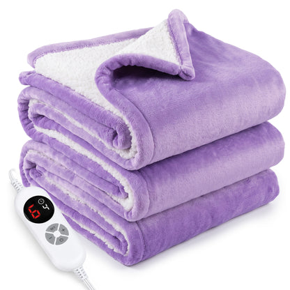 Calfancy Heated Blanket 50"×72", Oversized Electric Blanket with 6 Heat Levels, 4H Timer, ETL & FCC Certified, Fast Heating, OEKO-TEX Fabric, Purple