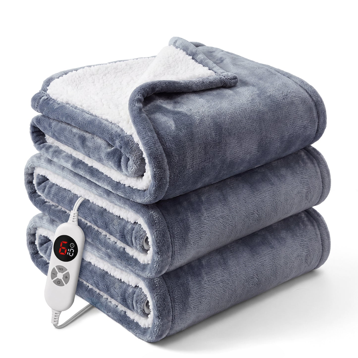 CalFancy Heated Blanket 72" x 84" with 6 Heat Settings, 10H Timer, Flannel and Shu Velveteen Full Size Electric Blanket, Fast Heating, ETL Certified, Machine Washable, Gray