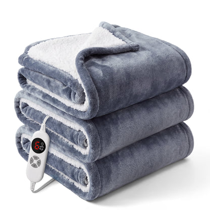 CalFancy Heated Blanket 72" x 84" with 6 Heat Settings, 10H Timer, Flannel and Shu Velveteen Full Size Electric Blanket, Fast Heating, ETL Certified, Machine Washable, Gray