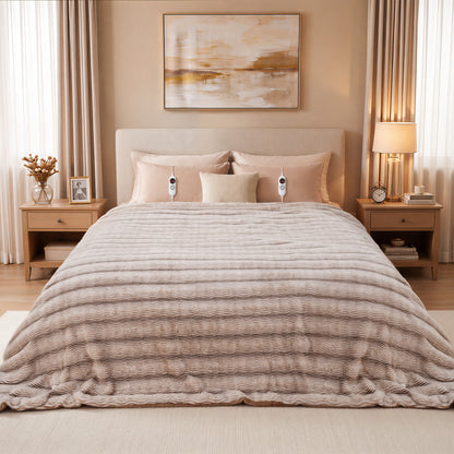 CalFancy Heated Blanket Queen Size 84" x 90", Soft Faux Fur Electric Blanket with Dual Controller, Fast Heating, 6 Heat Settings, 1-10 Hour Timer, ETL & FCC Certified, OEKO-TEX Fabric, Brown
