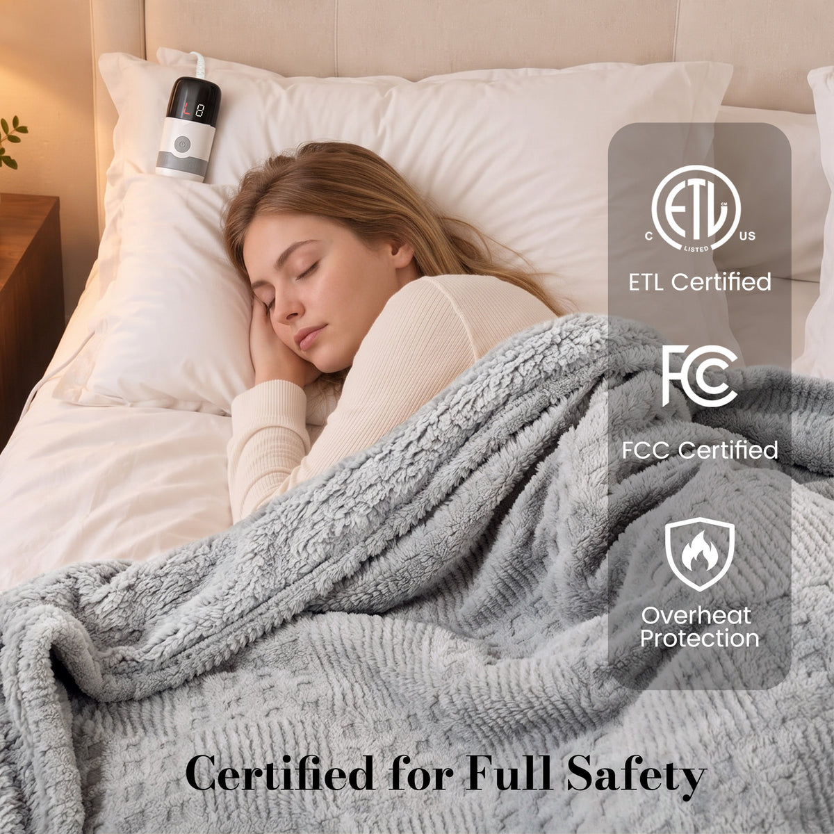 CalFancy Heated Blanket Full Size 72" x 84", Electric Blanket with 10 Heat Levels, 1-8 Hour Auto-Off Timer, Waffle Taffeta & Sherpa, Machine Washable, Gray
