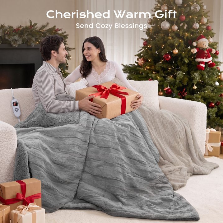 CalFancy Heated Blanket 50" x 60", Luxury Faux Fur Electric Blanket with 6 Heat Settings, 4H Timer, OEKO-TEX Fabric, Fast Heating & Machine Washable, Linen