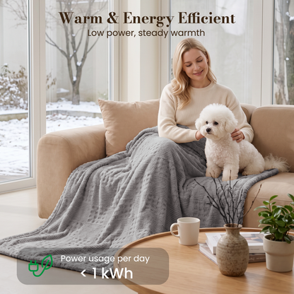 CalFancy Heated Blanket 50" x 72", XL Electric Throw Blanket with 6 Heat Levels, 1-4 Hour Auto-Off Timer, Waffle Taffeta & Sherpa, Machine Washable, Gray
