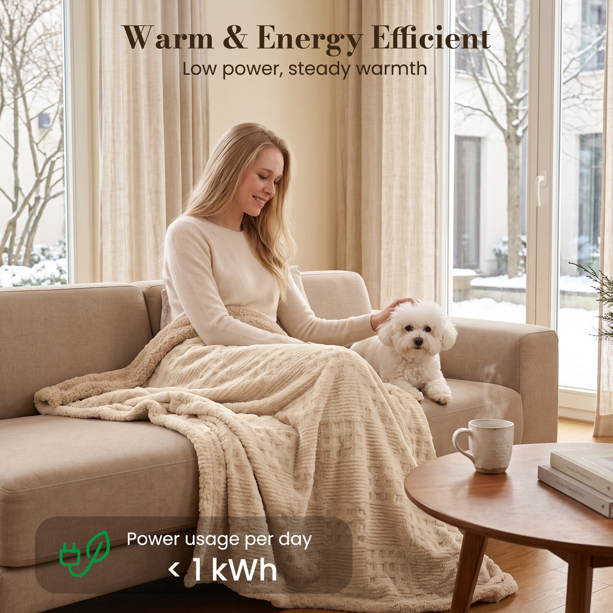 CalFancy Heated Blanket 50" x 72", XL Electric Throw Blanket with 6 Heat Levels, 1-4 Hour Auto-Off Timer, Waffle Taffeta & Sherpa, Machine Washable, Beige