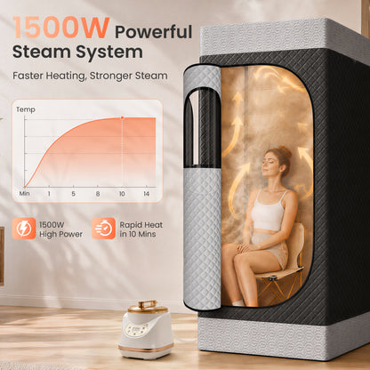 CalFancy Portable Sauna Box, 1500W Steam Sauna Box for Home Spa with 3L Steamer, 9 Steam Levels, 99 Min Timer, 17.7" Wide Folding Chair, Easy Assembly, 70.9"x31.5"x31.5", Black