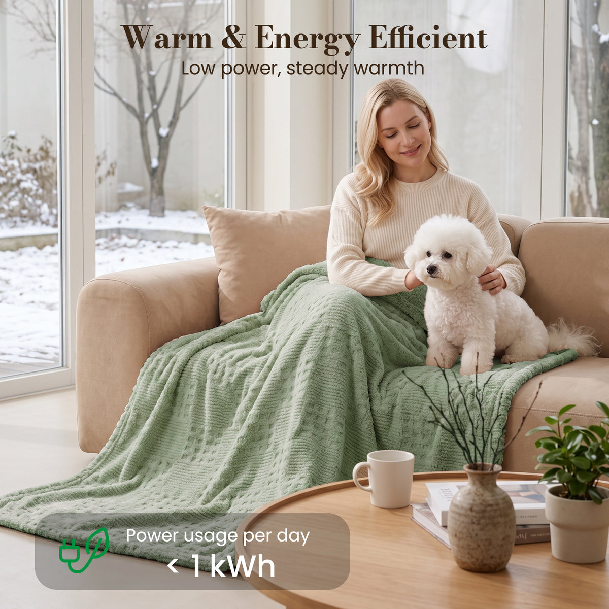 CalFancy Heated Blanket 50" x 72", XL Electric Throw Blanket with 6 Heat Levels, 1-4 Hour Auto-Off Timer, Waffle Taffeta & Sherpa, Machine Washable, Sage Green